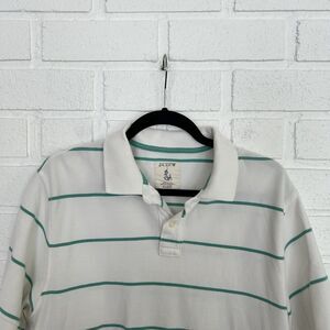 J Crew Polo Shirt Mens XL White Green Stripe Anchor Tag